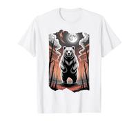 Oso Espiritual primigenio bajo una Luna Llena Camiseta gráfica económica, Hombre, Blanco, S