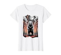 Oso Espiritual primigenio bajo una Luna Llena Camiseta gráfica económica, Mujer, Blanco, L