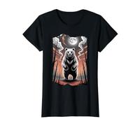Oso Espiritual primigenio bajo una Luna Llena Camiseta gráfica económica, Mujer, Negro, S