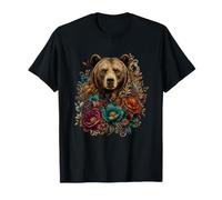Oso Grizzly Boho con Mariposas Y Flores Camiseta