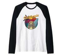 Oso Grizzly con gafas de sol California Aesthetic Surf Retro Camiseta Manga Raglan