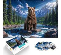 Oso Grizzly en un río de montaña Rompecabezas para Adolescentes de 1000 Piezas Juguetes para aliviar el estrés Regalos de Amigo Secreto 38x26cm