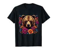 Oso Grizzly Floral con Flores Coloridas Camiseta