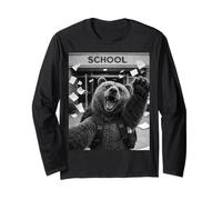 Oso Grizzly Last Day of School Summer Break Funny Selfie Manga Larga