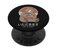 Oso japonés Kawaii Comiendo Fideos Ramen Anime PopSockets PopGrip Adhesivo