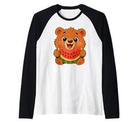 Oso Kawaii Comiendo Sandía Verano Fruta Oso Amante Camiseta Manga Raglan