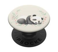 Oso Kawaii Floral de bambú con diseño de Panda Durmiente PopSockets PopGrip Adhesivo