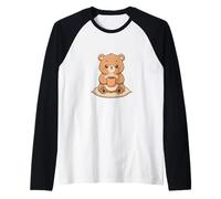 Oso Lindo con Taza de café acogedora mañana Camiseta Manga Raglan