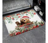 Oso Navideño, Divertidos Animales Salvajes, Bola De Navidad, Hojas De Eucalipto Verde, Flor Roja Alfombra Baño Cómoda Alfombrilla De Baño Secado Rápido Felpudos para Oficina Inodoro 40X60Cm
