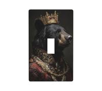 Oso negro en atuendo real adornado corona interruptor de luz cubierta decorativa de un solo interruptor de 1 banda placa de pared para cocina, casa de campo, dormitorio, baño, decoración artística