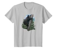 Oso Negro en un árbol - Oso - Osos - pinos - árbol Camiseta, Niños, Plata, 8 años