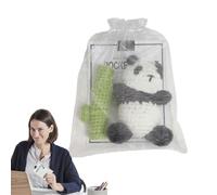 Oso Panda De Ganchillo,Peluche Panda De Ganchillo,Lindos peluches panda | Adorable oso panda de ganchillo hecho a mano con tarjeta de felicitación y bolsa de organza para Acción de Gracias, Día del Ni