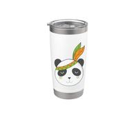 Oso panda indígena con tocado y plumas Vaso térmico de acero inoxidable de doble pared