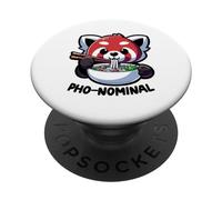 Oso Panda Rojo Pho-Nominal con Cuenco de Sopa de Fideos Calientes PopSockets PopGrip Adhesivo