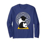 Oso Panda Zen Yoga Namaste Flor de la Vida geometría Sagrada Manga Larga, Unisex para Adultos, Azul Marino, L