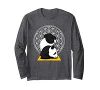 Oso Panda Zen Yoga Namaste Flor de la Vida geometría Sagrada Manga Larga, Unisex para Adultos, Jaspeado Oscuro, XXL
