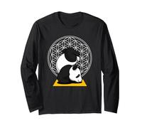 Oso Panda Zen Yoga Namaste Flor de la Vida geometría Sagrada Manga Larga, Unisex para Adultos, Negro, M