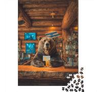 Oso Pardo Bar Cabaña de Madera Puzzle para Adultos Puzzle de 1000 Piezas Papel Relajación Concentración Decoración Regalo 52x38cm/1000pcs