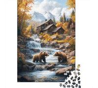 Oso Pardo del Bosque Puzzle de 1000 Piezas Juego de Puzzle 1000 Piezas Puzzle de Papel para Adultos Arroyo otoñal Relajación Concentración Familia Decoración Regalo 52x38cm/1000pcs