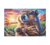 Oso Pardo del Bosque Puzzles 1000 Piezas Moderno Creativo Marmot Sunset Grass Rompecabezas Familiar para Adultos 3D Maquetas Construir Aliviar Estrés Decorativo 1000 PCS