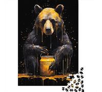 Oso Pardo Escena de Miel Puzzle de 1000 Piezas Papel para Adultos Animal del Bosque Juego de Puzzle Relajación Familia Decoración Regalo 52x38cm/1000pcs