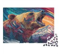 Oso Pardo Rompecabezas para Adultos |Montaña Nevada y Bosque de pinos| 1000pcs (75x50cm) Juegos Educativos De Decoración del Hogar