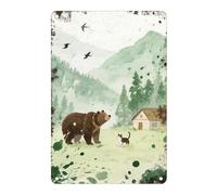 Oso Pardo Y Gato En Acuarela Carteles De Pared De Metal Divertida Cartel De Chapa Decoración Pared Muestra Placa para Cerveza Tienda Baño 20X30Cm