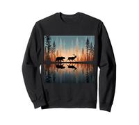 Oso Persiguiendo Elk Lake Reflexión en el Lago Sudadera