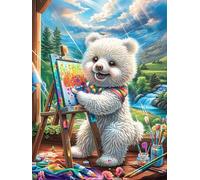 Oso Pintor en el Bosque mágico Puzzles 500 Piezas Decoración Hogar 3D Paisaje de Cuento de Hadas en Caricatura Rompecabezas Familiar para Adultos Obra De Arte Colorido DIY Creativo 500 PCS