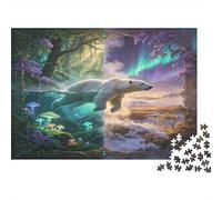 Oso Polar Bosque Auroras Boreales Puzzle de 1000 Piezas Papel para Adultos Escena Nocturna Juego de Puzzle 1000 Piezas Familia Regalo Decoración 38x26cm/1000pcs