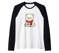 Oso Polar con Bufanda y Adorno Camiseta Manga Raglan