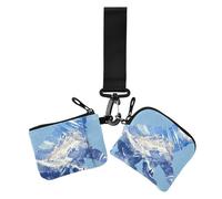 Oso polar con montañas nevadas, bosques, símbolos musicales, estilo surrealista, billeteras azules para mujer, tarjeteros, gran capacidad, con cremallera, con correa de muñeca para dama, 2 paquetes