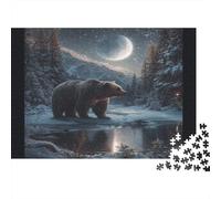 Oso Polar Invernal Puzzle de 1000 Piezas Puzzle para Adultos Papel Bosque Nevado Noche Relax Decoración Regalo 38x26cm/1000pcs