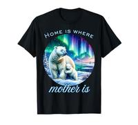 Oso polar madre y cachorro con pintura aurora boreal Camiseta