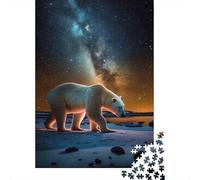 Oso Polar Puzzle de 1000 Piezas Papel para Adultos Escena de Noche Estrellada Juego de Puzzle 1000 Piezas Familia Relajante Decoración 70x50cm/1000pcs