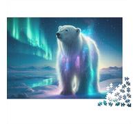 Oso Polar Puzzle de 1000 Piezas Papel para Adultos Noche de Luces del Norte Relajación Interacción Familiar Regalo 52x38cm/1000pcs