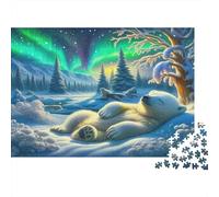 Oso Polar Puzzle de 1000 Piezas Papel Puzzle para Adultos Auroras Boreales Noche Juego Familiar Relajación Decoración Regalo 52x38cm/1000pcs