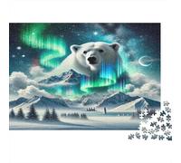 Oso Polar Puzzle de 1000 Piezas Puzzle para Adultos Papel Aurora Boreal Noche Relajación Familiar Decoración Hogar Regalo 38x26cm/1000pcs