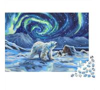 Oso Polar Rompecabezas Arte Cielo ártico Nocturno Cartón Premium 1000 Piezas, Desafío Educativo Adultos/Adolescentes, Actividad Hogar, Colores Vibrantes para Entusiastas 70x50cm/1000pcs