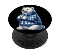 Oso Polar sosteniendo Cacao Caliente en suéter PopSockets PopGrip Adhesivo