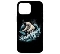 Oso Polar Surfing Wave en Tabla de Surf Playa Amante del Oso Polar Carcasa para iPhone 16 Pro MAX