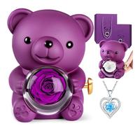 Oso Rosa Eterna con Collar, Osito Rosa Eterna Morado, Regalo San Valentin Mujer, Regalo Mujer Cumpleaños Mama, Regalo Madre Cumpleaños, Regalo Navidad Aniversario, Regalo Originales Mujer