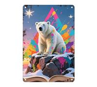 Oso Salpicado De Colores sobre Una Roca Metal Cartel Vintage Carteles De Pared De Metal Divertida Pintura De Hojalata Placa para Salón Cerveza Pub 20X30Cm