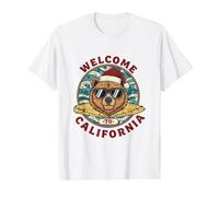 Oso Surfista Navideño - Welcome to California Diseño Camiseta gráfica económica, Hombre, Blanco, L