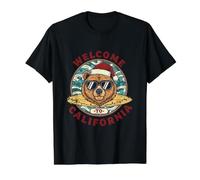Oso Surfista Navideño - Welcome to California Diseño Camiseta gráfica económica, Hombre, Negro, L