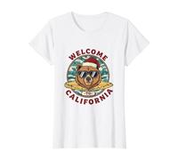 Oso Surfista Navideño - Welcome to California Diseño Camiseta gráfica económica, Mujer, Blanco, L