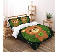 Oso trébol Juego De Funda para Edredón 3 Piezas 3D Impresa Lucky ForestAnimal con Cremallera Y Funda De Almohada Super King（260x220cm） 100% Microfibra Ropa De Cama