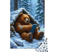 Oso Usando Tableta Puzzles para Adultos para Aliviar el Estrés: Oso Usando Teléfono en Guarida Juego Educativo Desafío Decoración de Pared 70x50cm/1000 Piezas