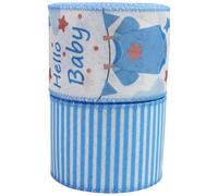 OSOLADY 2 rollos de cinta para baby shower: cinta de arpillera con borde alambrado y rayas de camiseta para artículos de fiesta de cumpleaños y decoración de tartas de pañales.