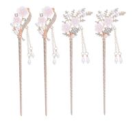 OSOLADY 4 palillos asiáticos para el cabello: palillos chinos para el cabello - horquillas japonesas con borla - accesorios tradicionales asiáticos para el para mujeres, ideales para moños y